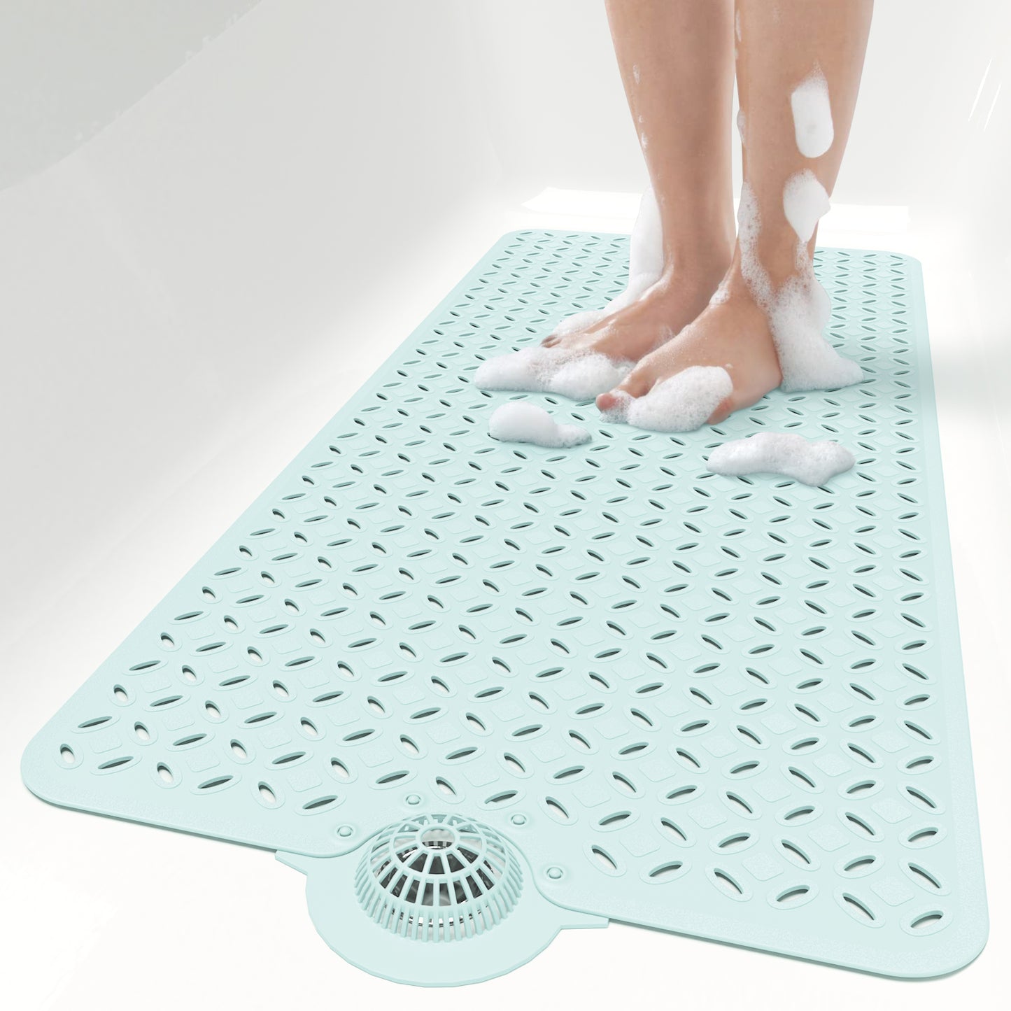 OTHWAY Non-Slip Bath Mat for Tub with Hair Catcher, 39"x17" Long Shower Mat, Large Drain Holes, Machine Washable Gripper Tub Mat