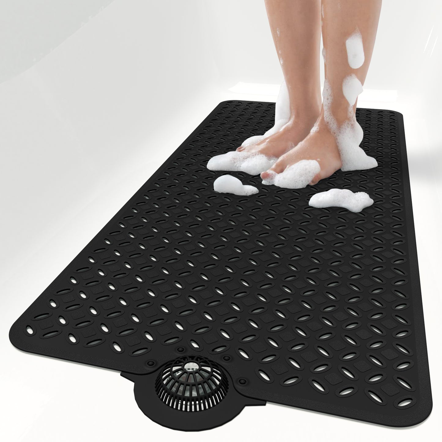 OTHWAY Non-Slip Bath Mat for Tub with Hair Catcher, 39"x17" Long Shower Mat, Large Drain Holes, Machine Washable Gripper Tub Mat