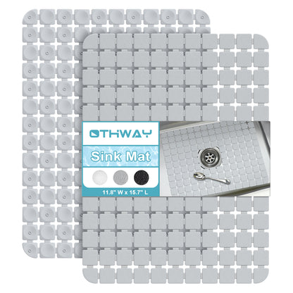 OTHWAY 2-Pack Square Sink Mats,Non-Slip Sink Mats for Kitchen, Quick-Dry Dish Drying Pad & Cabinet Protector, Flexible PVC Sink Grid Liner for Stainless Steel/Ceramic Sinks, 15.7"x11.8"