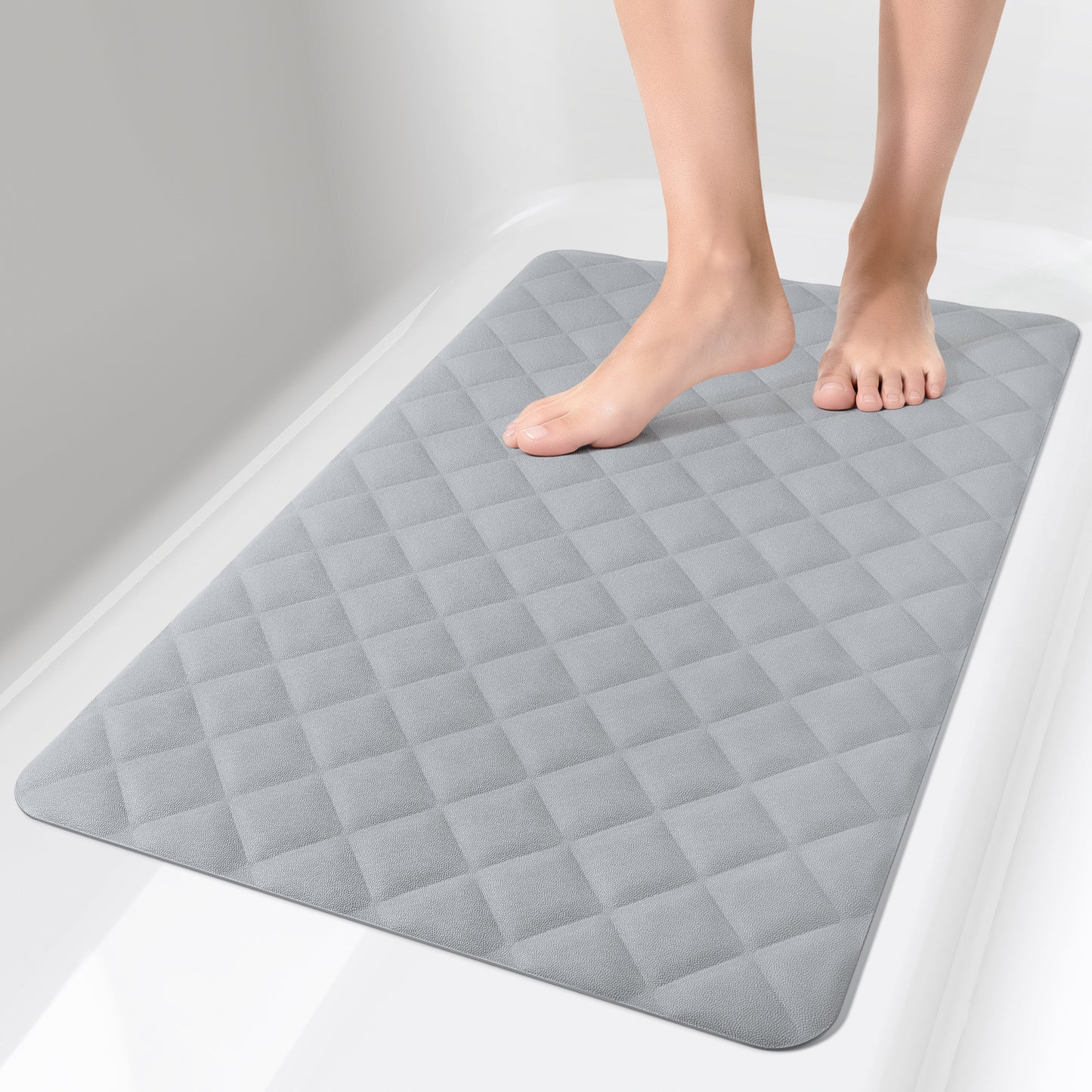 Yolife Non-Slip Bathtub Mat 27.5"x17", Anti-Fatigue Grid Pattern & Suction Cups, Natural Rubber for Shower Tub, Machine Washable
