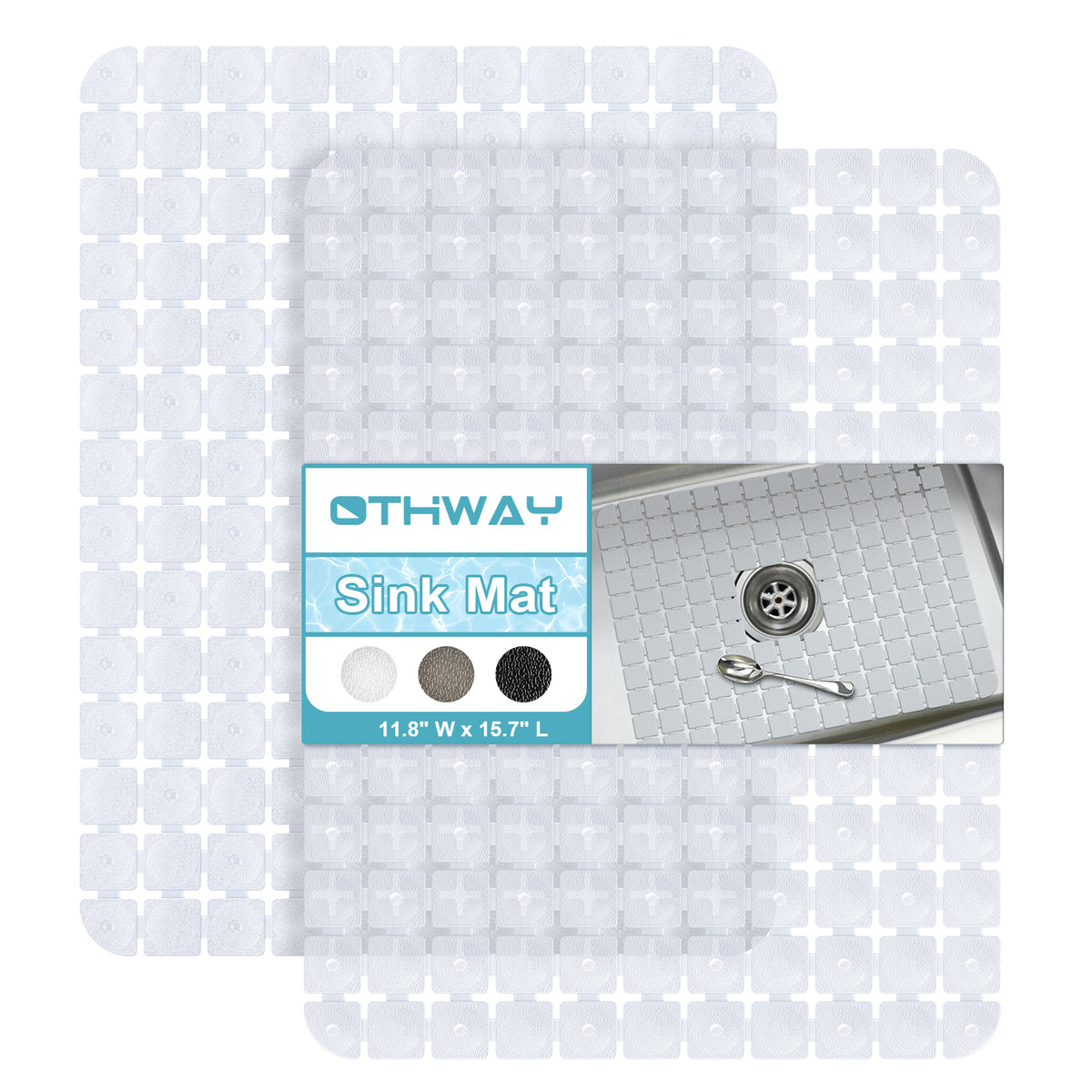 OTHWAY 2-Pack Square Sink Mats,Non-Slip Sink Mats for Kitchen, Quick-Dry Dish Drying Pad & Cabinet Protector, Flexible PVC Sink Grid Liner for Stainless Steel/Ceramic Sinks, 15.7"x11.8"