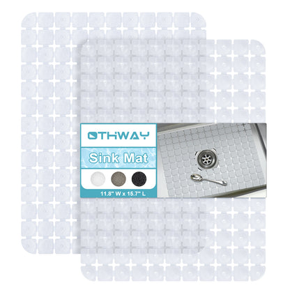 OTHWAY 2-Pack Square Sink Mats,Non-Slip Sink Mats for Kitchen, Quick-Dry Dish Drying Pad & Cabinet Protector, Flexible PVC Sink Grid Liner for Stainless Steel/Ceramic Sinks, 15.7"x11.8"