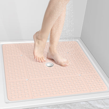 OTHWAY Square Shower Mat, 27"x 27" Extra Large Shower Mats for Inside Shower, TPE Anti Slip Shower Mat with Suction Cups Drain Holes, Machine Washable Shower Floor Mat