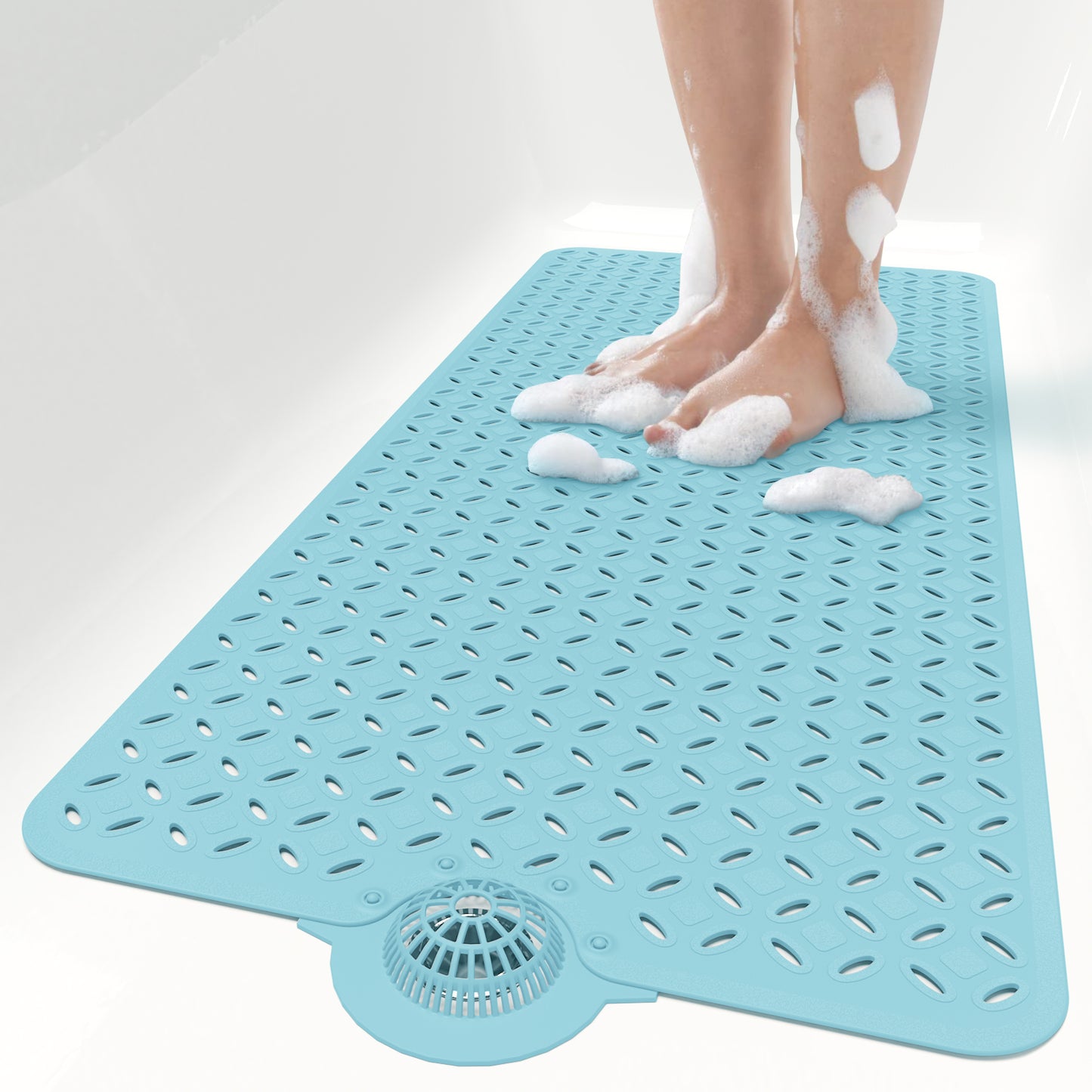 OTHWAY Non-Slip Bath Mat for Tub with Hair Catcher, 39"x17" Long Shower Mat, Large Drain Holes, Machine Washable Gripper Tub Mat