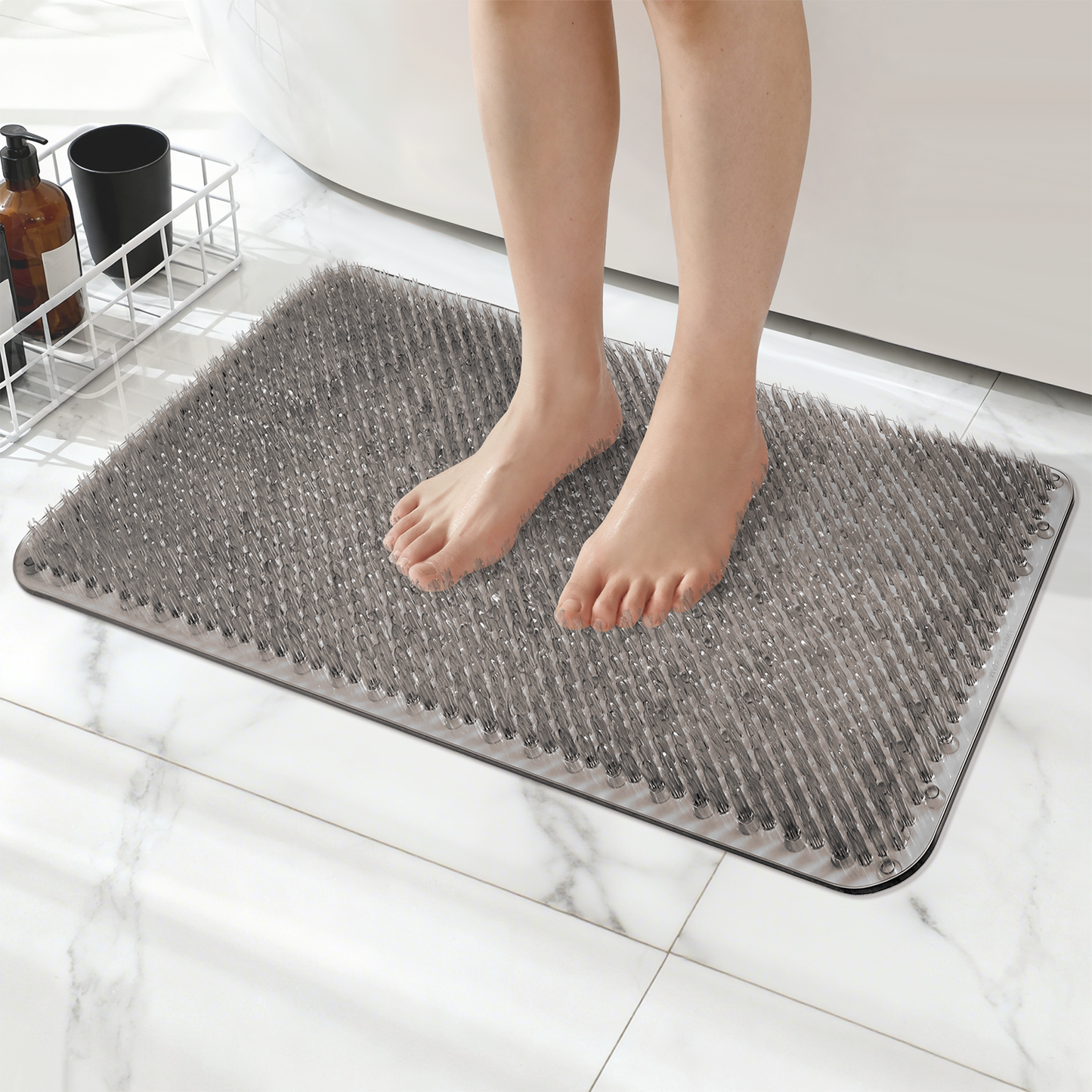 Yolife Non-Slip Grass Bath Mat with Strong Suction Cups, 25.6"x13.4" Quick-Drain Shower Floor Mat for Foot Scrubbing & Massage