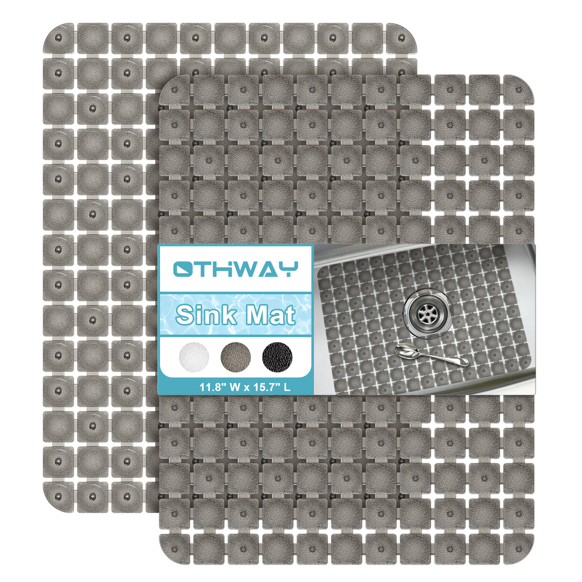 OTHWAY 2-Pack Square Sink Mats,Non-Slip Sink Mats for Kitchen, Quick-Dry Dish Drying Pad & Cabinet Protector, Flexible PVC Sink Grid Liner for Stainless Steel/Ceramic Sinks, 15.7"x11.8"