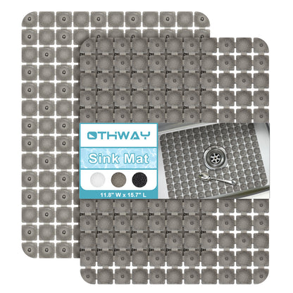OTHWAY 2-Pack Square Sink Mats,Non-Slip Sink Mats for Kitchen, Quick-Dry Dish Drying Pad & Cabinet Protector, Flexible PVC Sink Grid Liner for Stainless Steel/Ceramic Sinks, 15.7"x11.8"