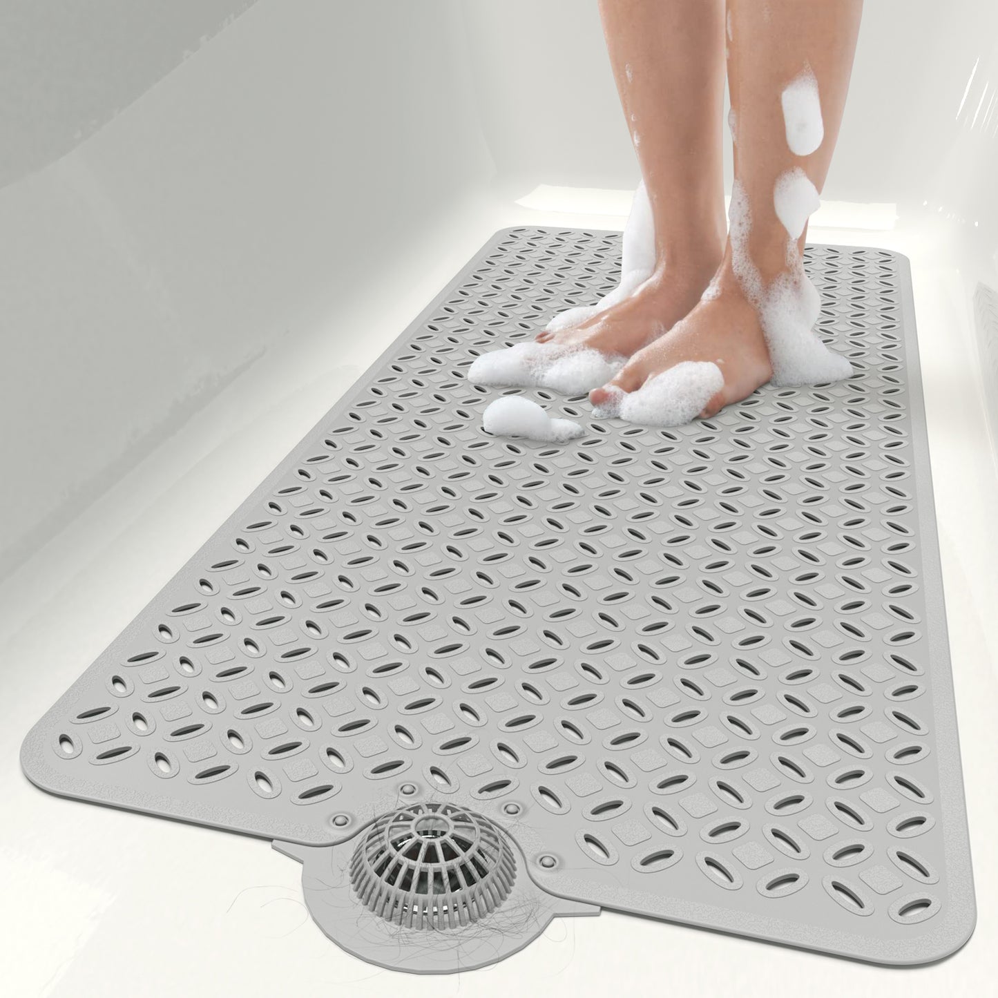 OTHWAY Non-Slip Bath Mat for Tub with Hair Catcher, 39"x17" Long Shower Mat, Large Drain Holes, Machine Washable Gripper Tub Mat
