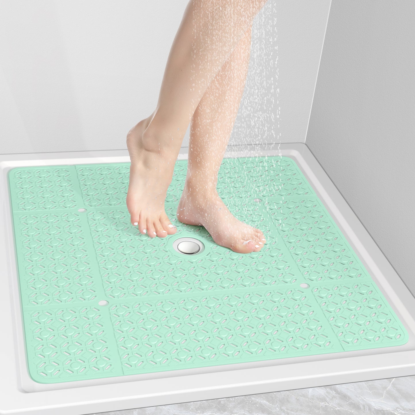 OTHWAY Square Shower Mat, 27"x 27" Extra Large Shower Mats for Inside Shower, TPE Anti Slip Shower Mat with Suction Cups Drain Holes, Machine Washable Shower Floor Mat