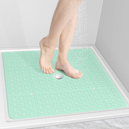 OTHWAY Square Shower Mat, 27"x 27" Extra Large Shower Mats for Inside Shower, TPE Anti Slip Shower Mat with Suction Cups Drain Holes, Machine Washable Shower Floor Mat