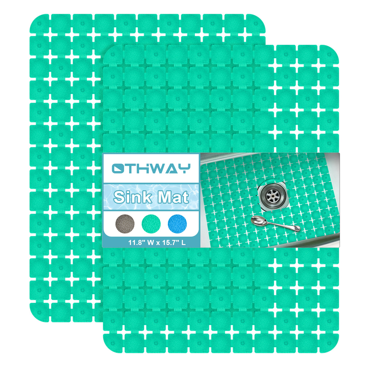 OTHWAY 2-Pack Square Sink Mats,Non-Slip Sink Mats for Kitchen, Quick-Dry Dish Drying Pad & Cabinet Protector, Flexible PVC Sink Grid Liner for Stainless Steel/Ceramic Sinks, 15.7"x11.8"