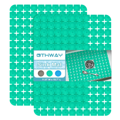OTHWAY 2-Pack Square Sink Mats,Non-Slip Sink Mats for Kitchen, Quick-Dry Dish Drying Pad & Cabinet Protector, Flexible PVC Sink Grid Liner for Stainless Steel/Ceramic Sinks, 15.7"x11.8"