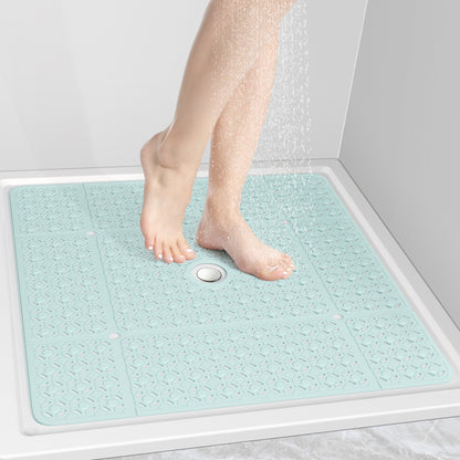 OTHWAY Square Shower Mat, 27"x 27" Extra Large Shower Mats for Inside Shower, TPE Anti Slip Shower Mat with Suction Cups Drain Holes, Machine Washable Shower Floor Mat