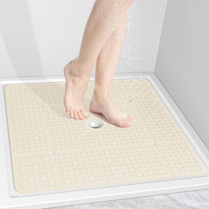 OTHWAY Square Shower Mat, 27"x 27" Extra Large Shower Mats for Inside Shower, TPE Anti Slip Shower Mat with Suction Cups Drain Holes, Machine Washable Shower Floor Mat