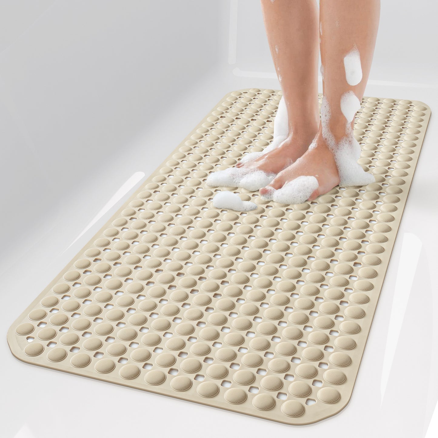 OTHWAY Non Slip Bath Tub Shower Mat with Suction Cups, Drain Holes, Bathtub Floor Liner Mats for Inside Shower Bathroom, Machine Washable, Soft on Feet, 35x16 Inch