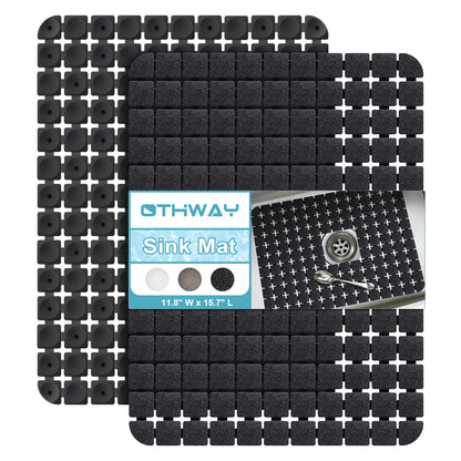 OTHWAY 2-Pack Square Sink Mats,Non-Slip Sink Mats for Kitchen, Quick-Dry Dish Drying Pad & Cabinet Protector, Flexible PVC Sink Grid Liner for Stainless Steel/Ceramic Sinks, 15.7"x11.8"