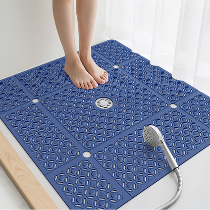 Yolife 27" x 27" Square Shower Mat, Non-Slip TPE Bath Mat with Drain Hole & Suction Cups, Machine Washable Soft Floor Mat for Tub or Stall