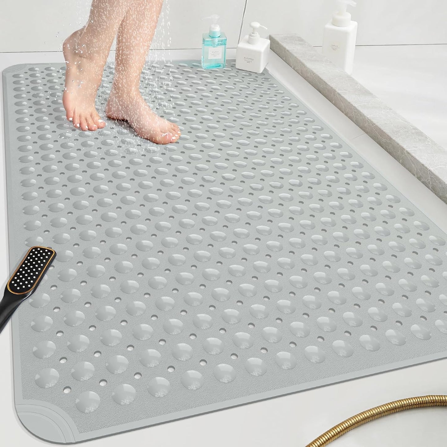 OTHWAY Extra Large Shower Mat 47"x 32", TPE Non Slip Shower Mat for Shower Stall, Inside Walk in Shower Mats with Drain Holes Suction Cups, Anti-Slip for Elderly Kids (Dark Grey)