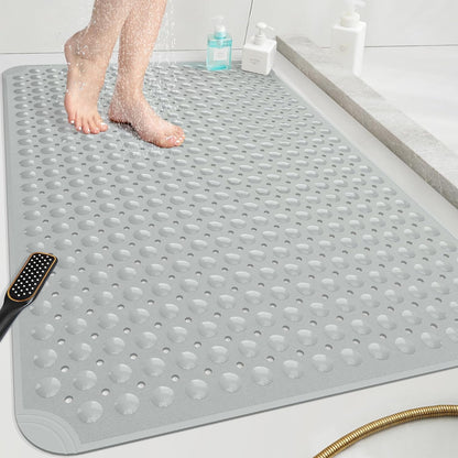 OTHWAY Extra Large Shower Mat 47"x 32", TPE Non Slip Shower Mat for Shower Stall, Inside Walk in Shower Mats with Drain Holes Suction Cups, Anti-Slip for Elderly Kids (Dark Grey)