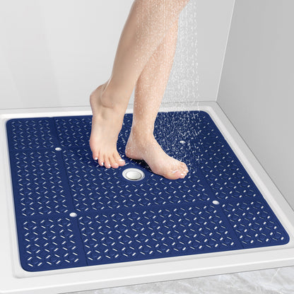 OTHWAY Square Shower Mat, 27"x 27" Extra Large Shower Mats for Inside Shower, TPE Anti Slip Shower Mat with Suction Cups Drain Holes, Machine Washable Shower Floor Mat