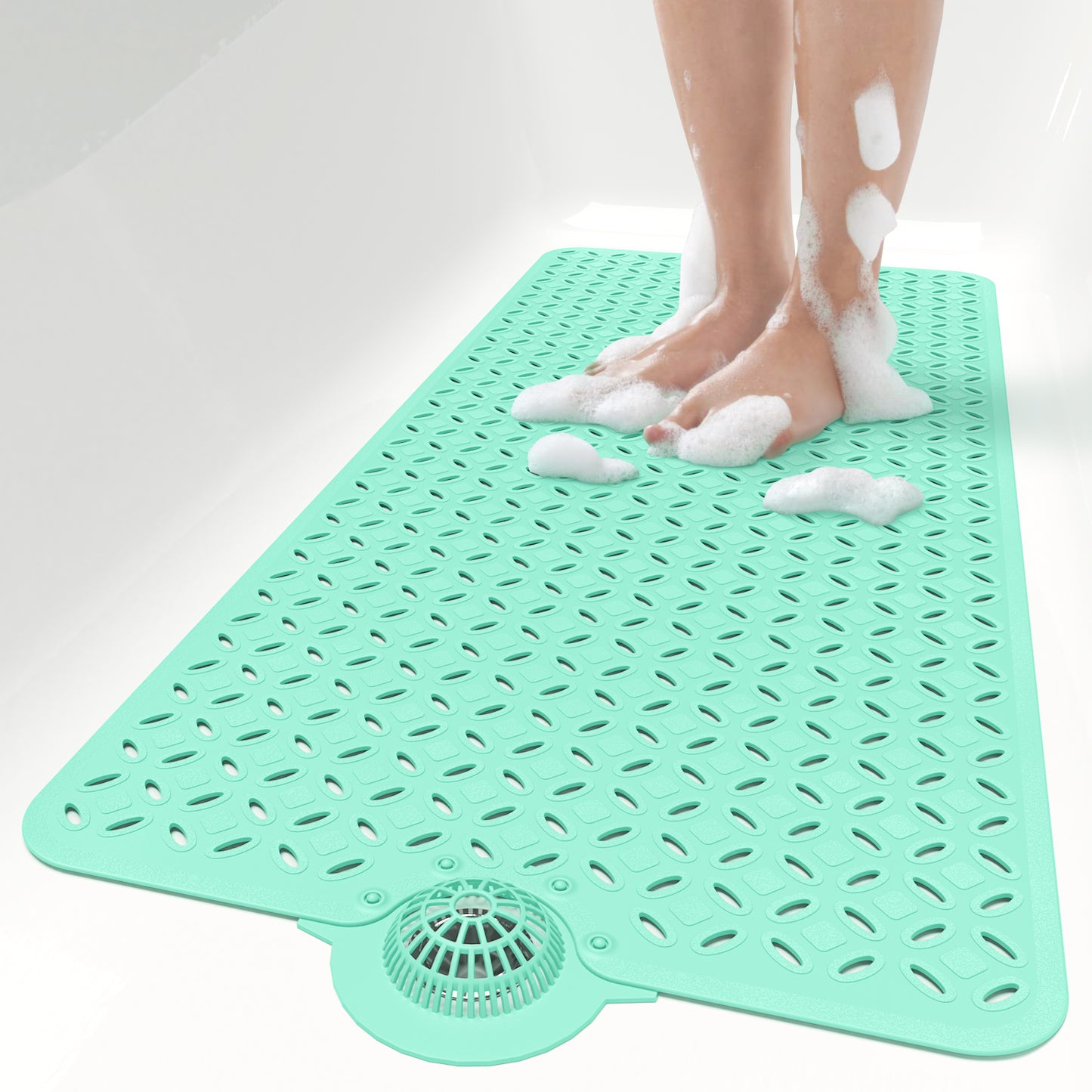 OTHWAY Non-Slip Bath Mat for Tub with Hair Catcher, 39"x17" Long Shower Mat, Large Drain Holes, Machine Washable Gripper Tub Mat