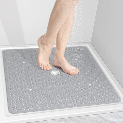 OTHWAY Square Shower Mat, 27"x 27" Extra Large Shower Mats for Inside Shower, TPE Anti Slip Shower Mat with Suction Cups Drain Holes, Machine Washable Shower Floor Mat