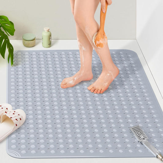 Yolife Extra Large Shower Mat 47.2x31.5" - TPE Non-Slip Bath Mat w/Suction Cups & Drain Holes, Heavy Duty for Shower Stall, Odor-Free