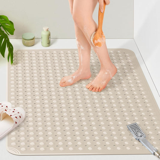 Yolife Extra Large Shower Mat 22.8x34.6" - TPE Non-Slip Bath Mat w/Suction Cups & Drain Holes, Heavy Duty for Shower Stall, Odor-Free