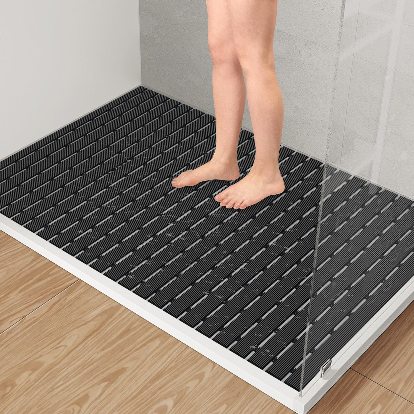 Yolife Extra Large PVC Shower Mat, 35.4x24 inch Non-Slip Bath Mat with Quick Drain, No Suction Cups, Easy to Cut & Store for Tub, Stall, Spa