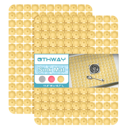 OTHWAY 2-Pack Square Sink Mats,Non-Slip Sink Mats for Kitchen, Quick-Dry Dish Drying Pad & Cabinet Protector, Flexible PVC Sink Grid Liner for Stainless Steel/Ceramic Sinks, 15.7"x11.8"