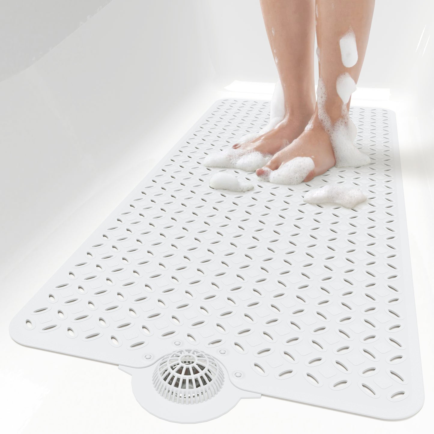 OTHWAY Non-Slip Bath Mat for Tub with Hair Catcher, 39"x17" Long Shower Mat, Large Drain Holes, Machine Washable Gripper Tub Mat