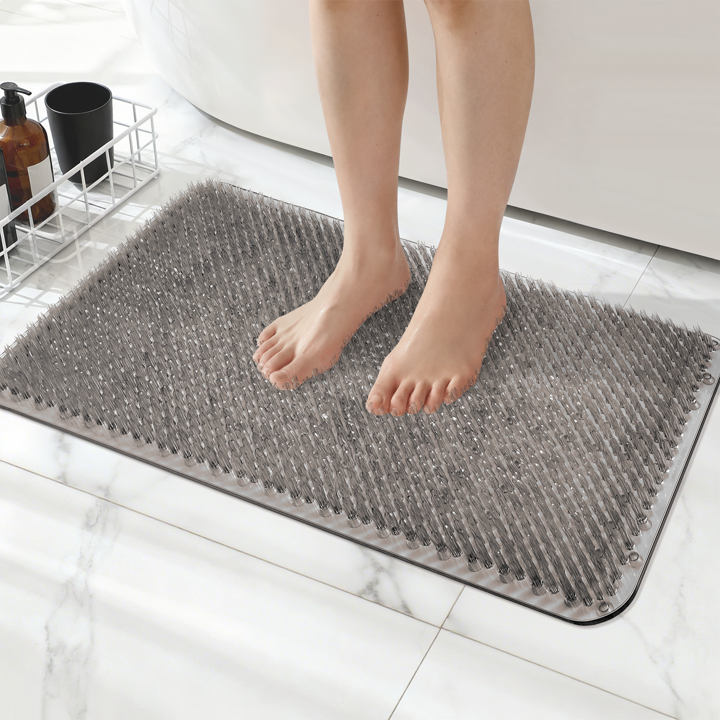 Yolife Non-Slip Grass Bath Mat with Strong Suction Cups, 27.5" x 15.7" Quick-Drain Shower Floor Mat for Foot Scrubbing & Massage