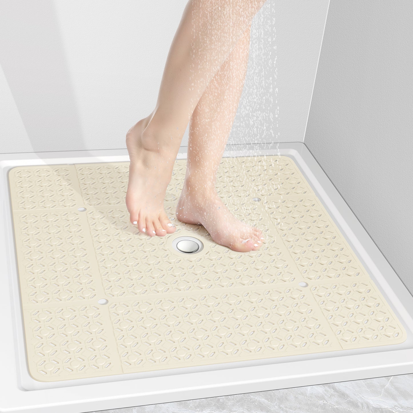 OTHWAY Square Shower Mat, 27"x 27" Extra Large Shower Mats for Inside Shower, TPE Anti Slip Shower Mat with Suction Cups Drain Holes, Machine Washable Shower Floor Mat