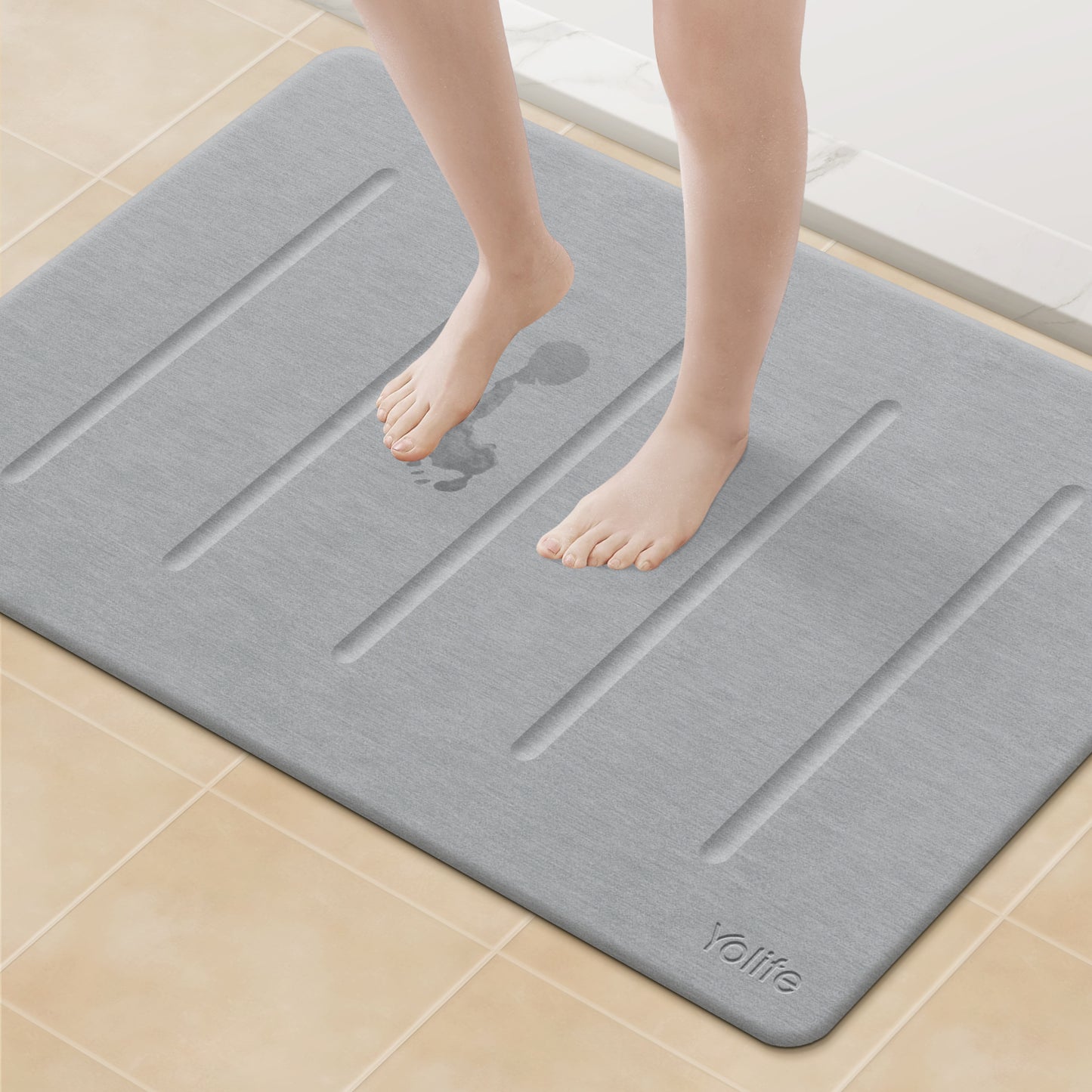 Yolife 32"x 20" Diatomite Bath Mat, Super Absorbent Quick-Dry Stone Bathroom Floor Mat, Non-Slip Natural Diatomaceous Earth Shower Rug, Large Bath Pad for Bathroom, Kitchen, Entryway, Easy to Clean