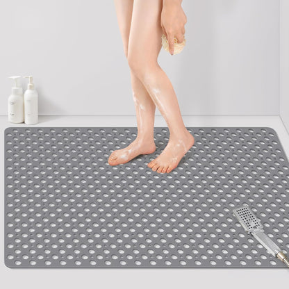 Yolife Large Shower Mat, 35" x 24" Non Slip Shower Mats for Inside Shower with Drain Holes and Suction Cups, No Odor Soft Shower Floor Mat, Grey