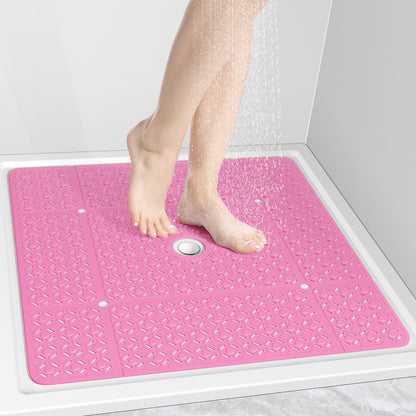 OTHWAY Square Shower Mat, 27"x 27" Extra Large Shower Mats for Inside Shower, TPE Anti Slip Shower Mat with Suction Cups Drain Holes, Machine Washable Shower Floor Mat