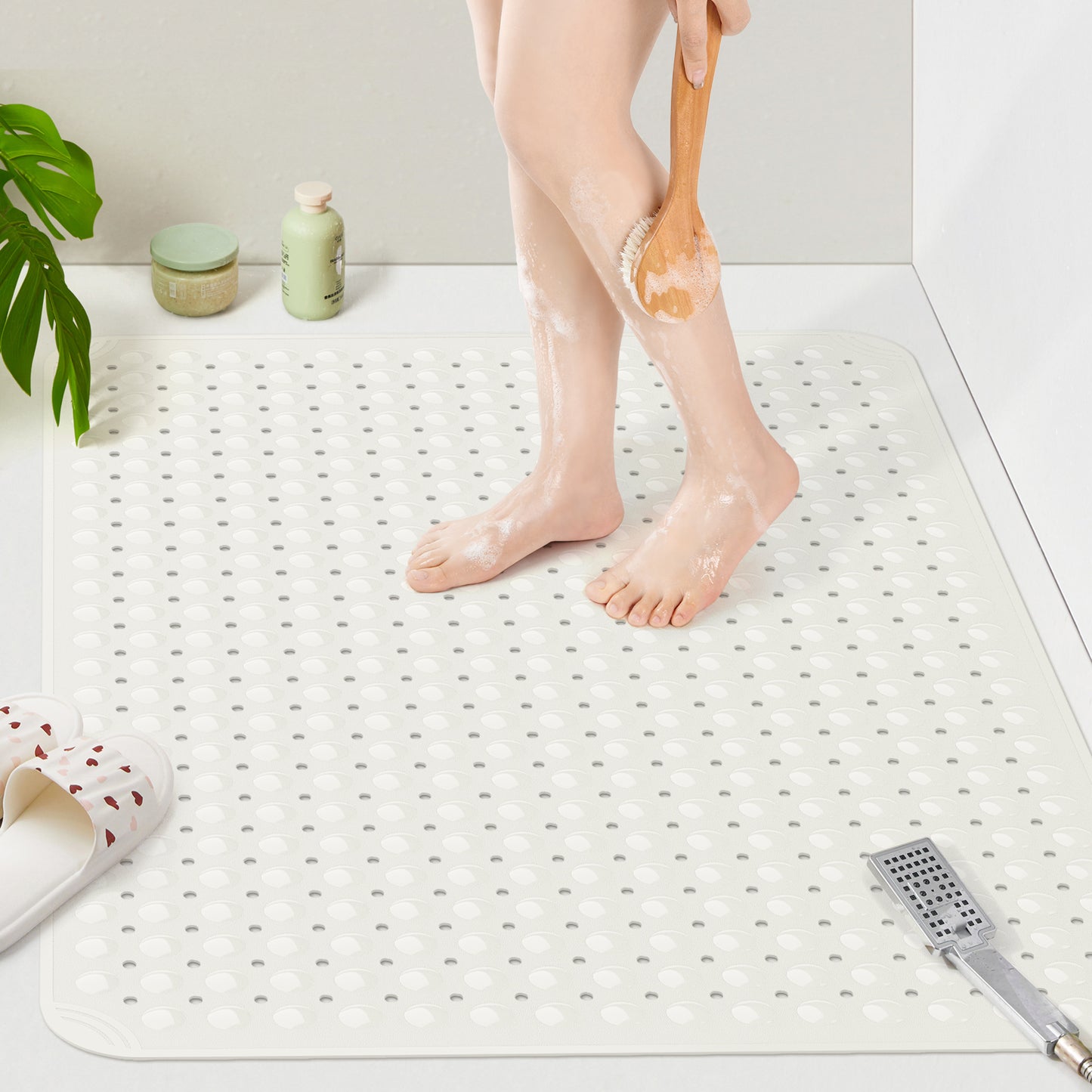 Yolife Extra Large Shower Mat 47.2x31.5" - TPE Non-Slip Bath Mat w/Suction Cups & Drain Holes, Heavy Duty for Shower Stall, Odor-Free