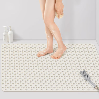 Yolife Large Shower Mat, 47" x 32" Non Slip Shower Mats for Inside Shower with Drain Holes and Suction Cups, No Odor Soft Shower Floor Mat, Grey