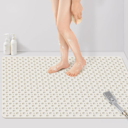 Yolife Large Shower Mat, 47" x 32" Non Slip Shower Mats for Inside Shower with Drain Holes and Suction Cups, No Odor Soft Shower Floor Mat, Grey