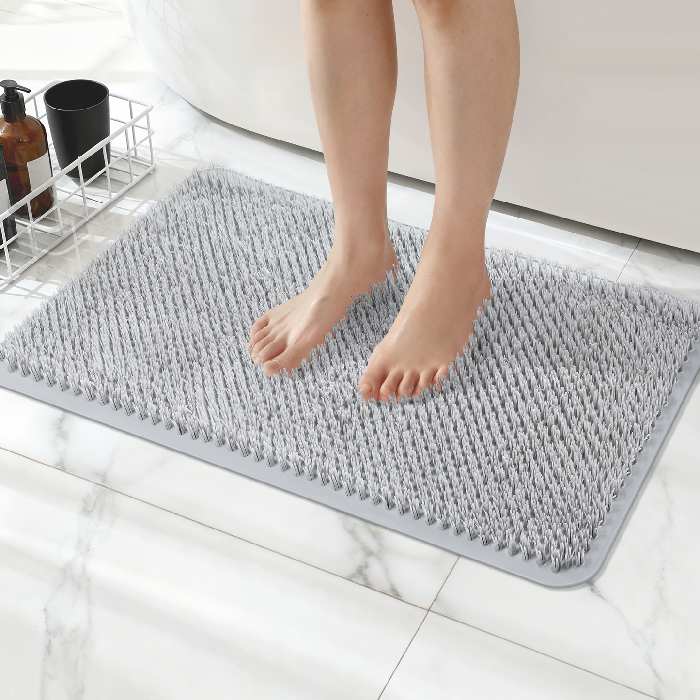Yolife Non-Slip Grass Bath Mat with Strong Suction Cups, 27.5" x 15.7" Quick-Drain Shower Floor Mat for Foot Scrubbing & Massage