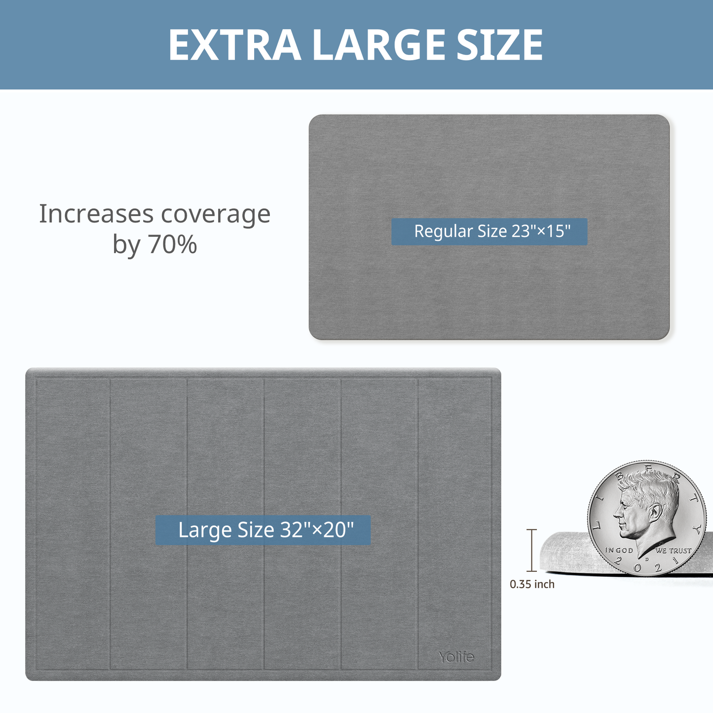 Yolife 32"x 20" Diatomite Bath Mat, Super Absorbent Quick-Dry Stone Bathroom Floor Mat, Non-Slip Natural Diatomaceous Earth Shower Rug, Large Bath Pad for Bathroom, Kitchen, Entryway, Easy to Clean