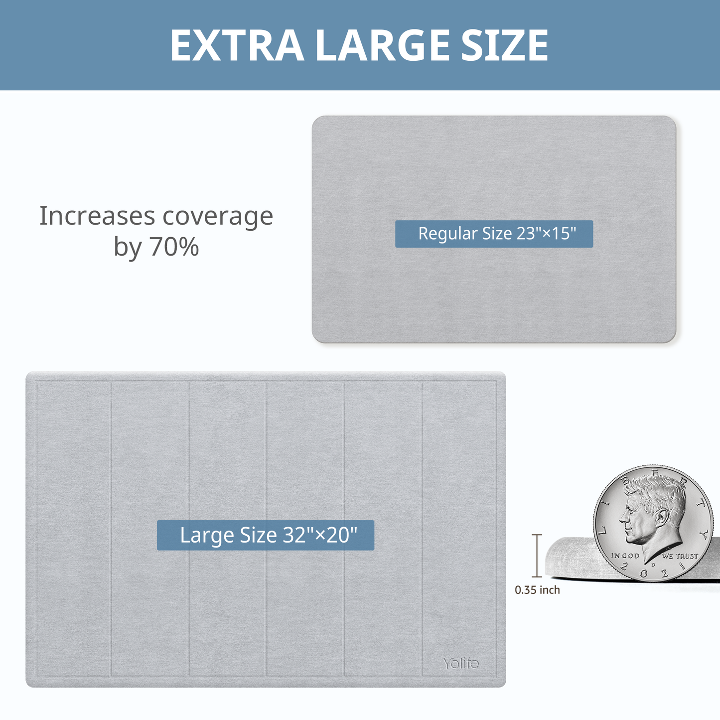 Yolife 32"x 20" Diatomite Bath Mat, Super Absorbent Quick-Dry Stone Bathroom Floor Mat, Non-Slip Natural Diatomaceous Earth Shower Rug, Large Bath Pad for Bathroom, Kitchen, Entryway, Easy to Clean