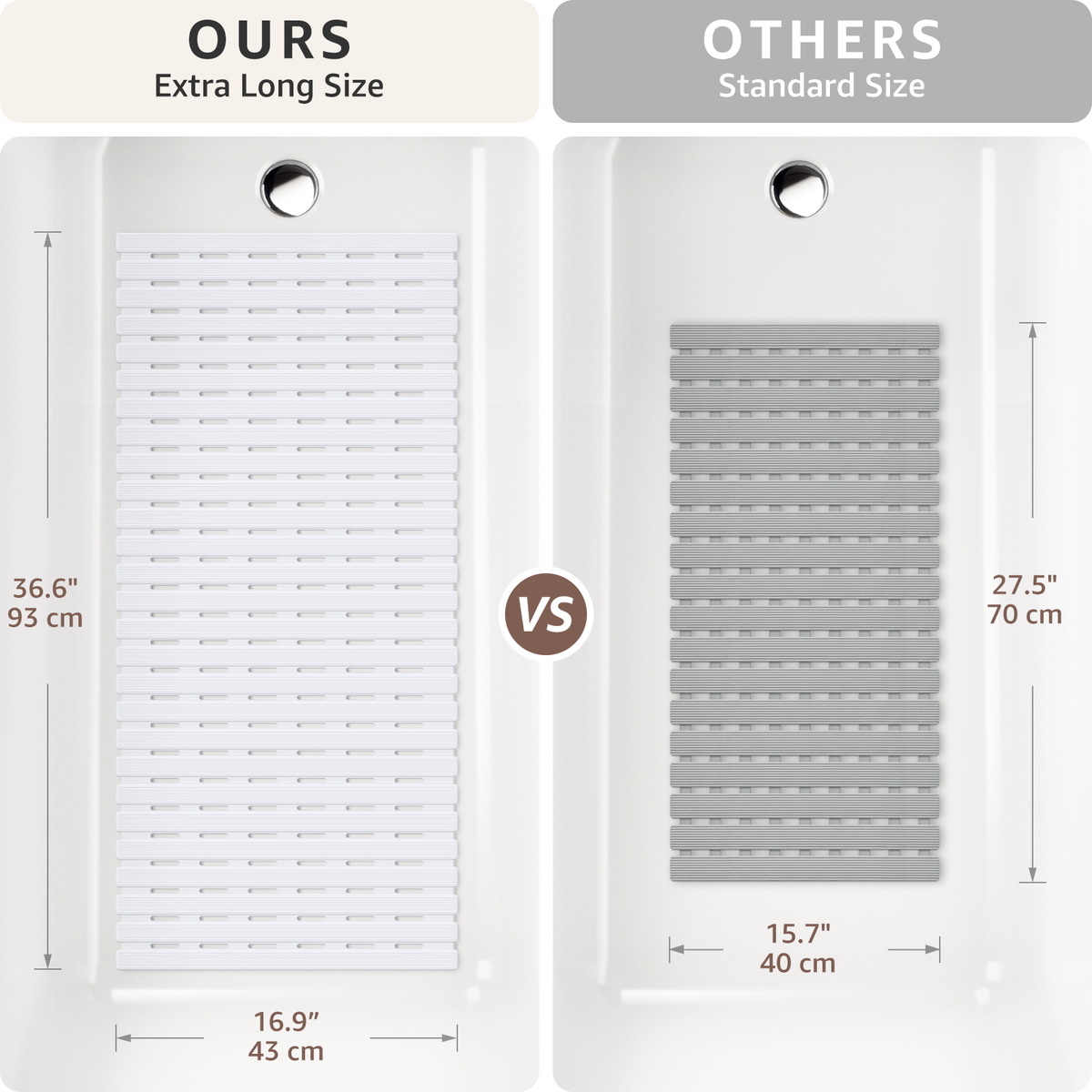 OTHWAY Non Slip Shower Mat for Tub & Inside Shower,36.6" x 16.9" Soft TPE Bath Mat with Suction Cups,Easy to Cut Shower Floor Mat,Machine Washable Bathtub Mats
