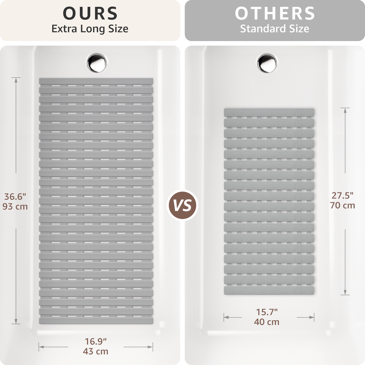 OTHWAY Non Slip Shower Mat for Tub & Inside Shower,36.6" x 16.9" Soft TPE Bath Mat with Suction Cups,Easy to Cut Shower Floor Mat,Machine Washable Bathtub Mats
