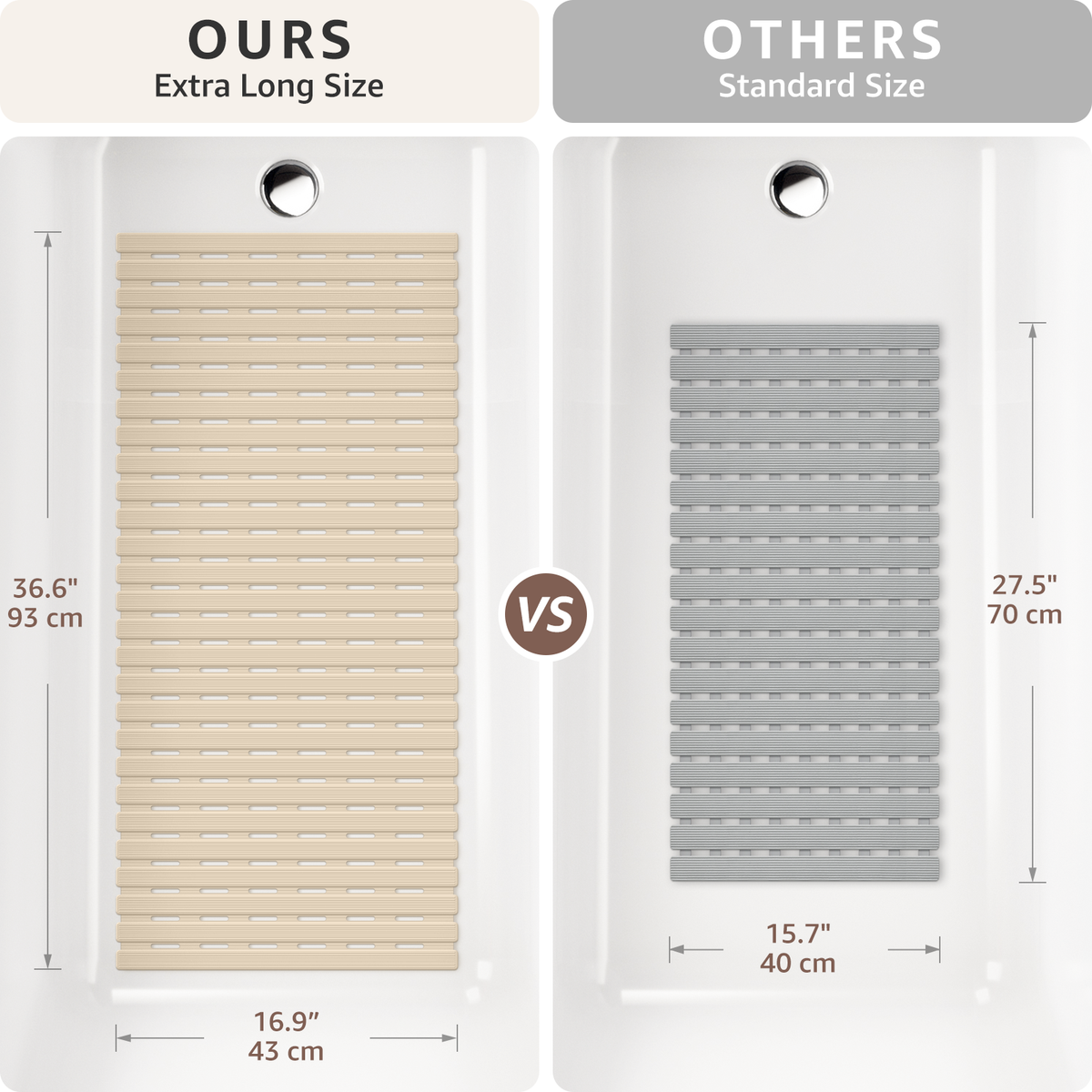 OTHWAY Non Slip Shower Mat for Tub & Inside Shower,36.6" x 16.9" Soft TPE Bath Mat with Suction Cups,Easy to Cut Shower Floor Mat,Machine Washable Bathtub Mats