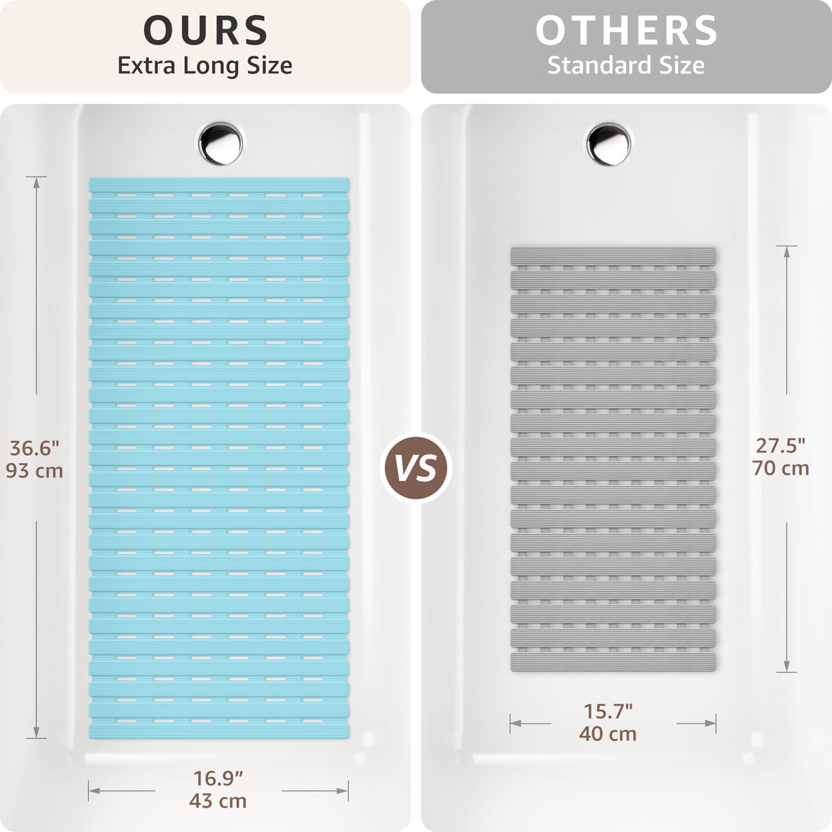 OTHWAY Non Slip Shower Mat for Tub & Inside Shower,36.6" x 16.9" Soft TPE Bath Mat with Suction Cups,Easy to Cut Shower Floor Mat,Machine Washable Bathtub Mats