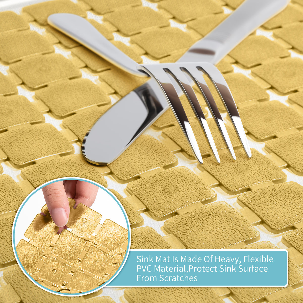 OTHWAY 2-Pack Square Sink Mats,Non-Slip Sink Mats for Kitchen, Quick-Dry Dish Drying Pad & Cabinet Protector, Flexible PVC Sink Grid Liner for Stainless Steel/Ceramic Sinks, 15.7"x11.8"