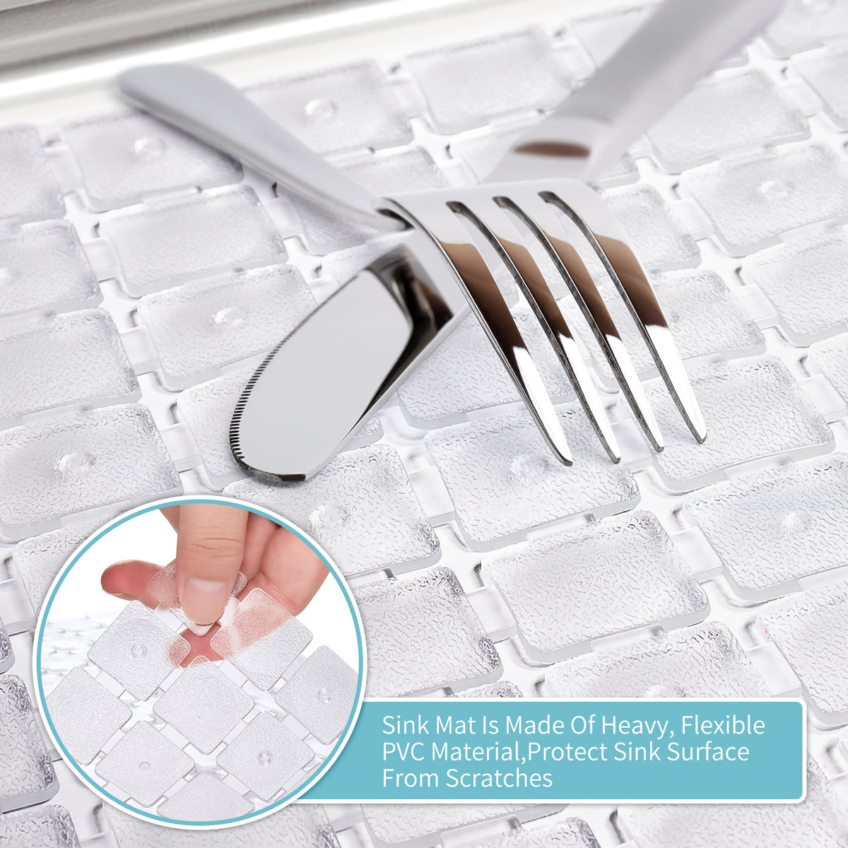 OTHWAY 2-Pack Square Sink Mats,Non-Slip Sink Mats for Kitchen, Quick-Dry Dish Drying Pad & Cabinet Protector, Flexible PVC Sink Grid Liner for Stainless Steel/Ceramic Sinks, 15.7"x11.8"