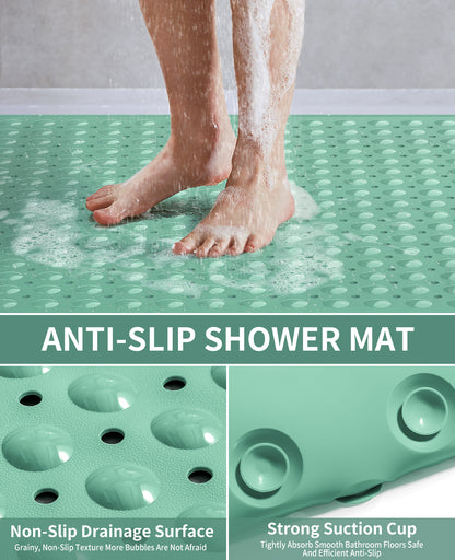 Yolife Extra Large Shower Mat 47.2x31.5" - TPE Non-Slip Bath Mat w/Suction Cups & Drain Holes, Heavy Duty for Shower Stall, Odor-Free