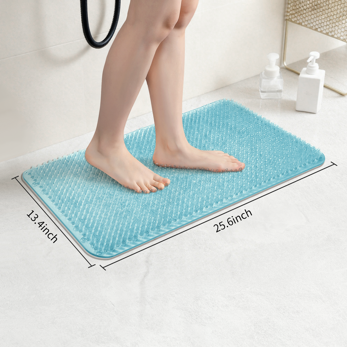 Yolife Non-Slip Grass Bath Mat with Strong Suction Cups, 25.6"x13.4" Quick-Drain Shower Floor Mat for Foot Scrubbing & Massage